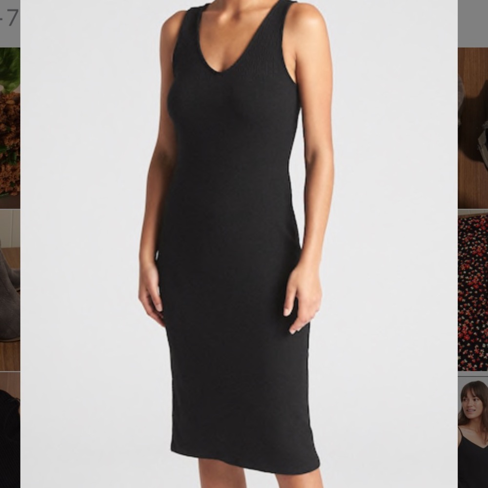 Midi ribbed black dress